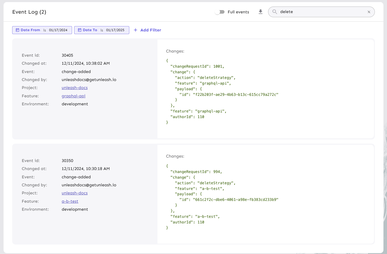 Search the event log for filtered changes that may have occurred with your flags to get comprehensive data.